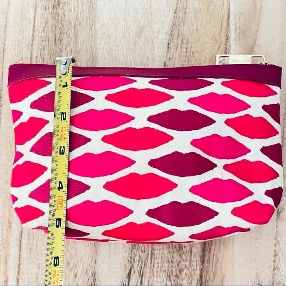 NWT ESTEE Lauder White Off, Pink, Burgundy, Kisses Lips, Cosmetics Make up Bag